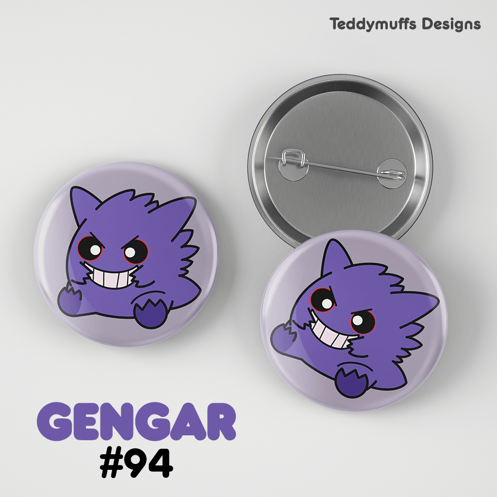 Gengar Button Pin - Teddymuffs Designs