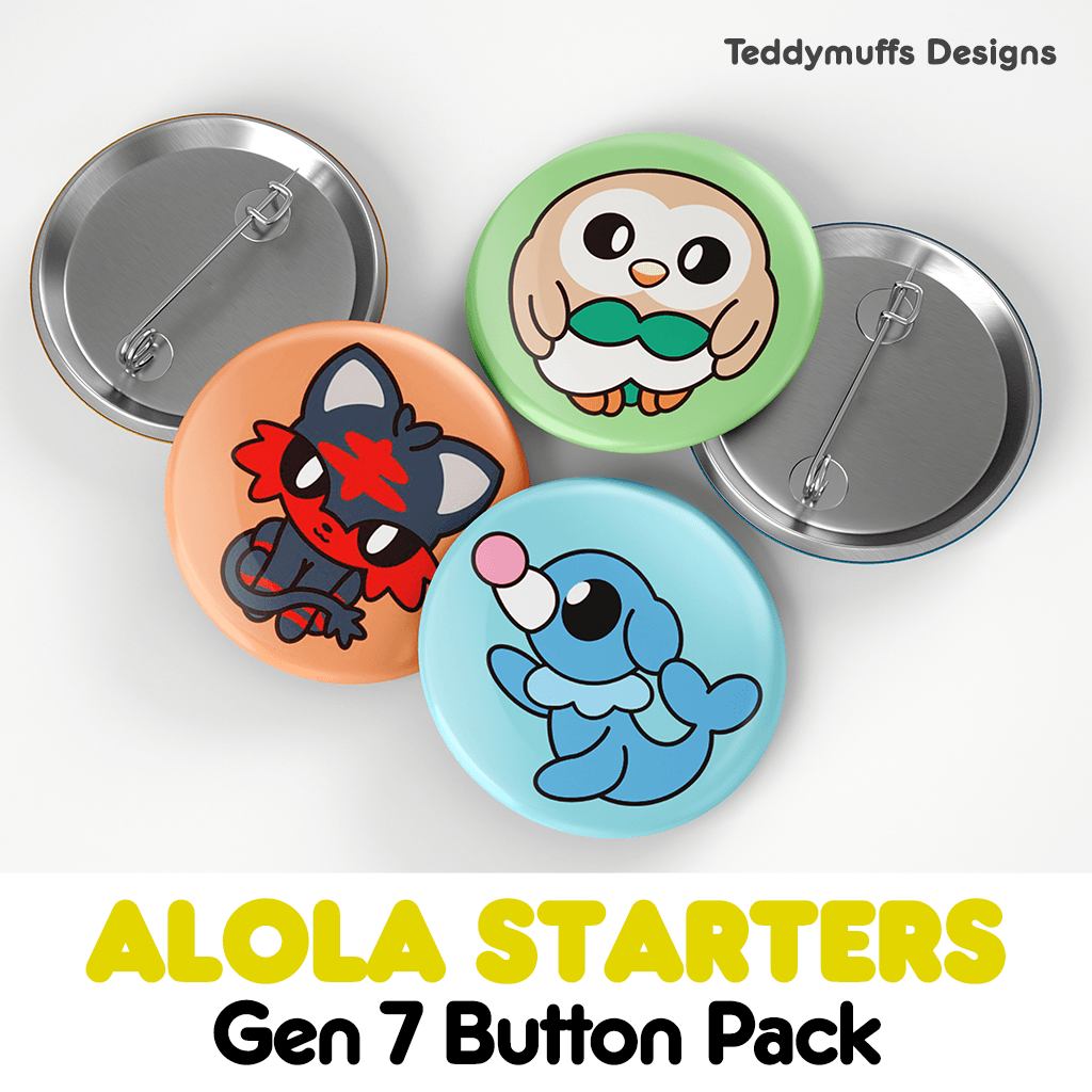 Alola Button Pins - Teddymuffs Designs