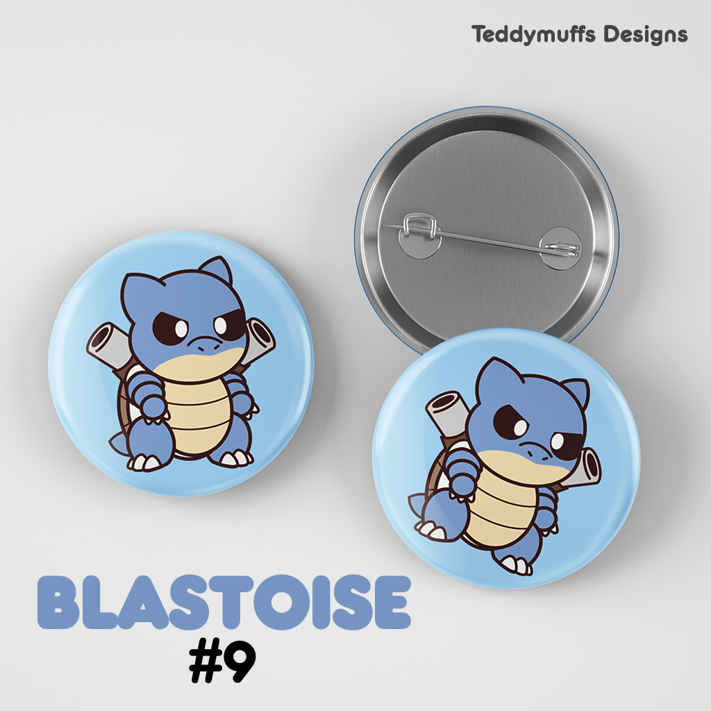 Blastoise Button Pin - Teddymuffs Designs