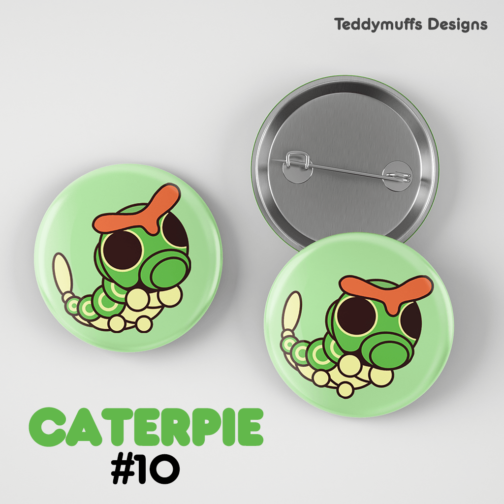 Caterpie Button Pin - Teddymuffs Designs