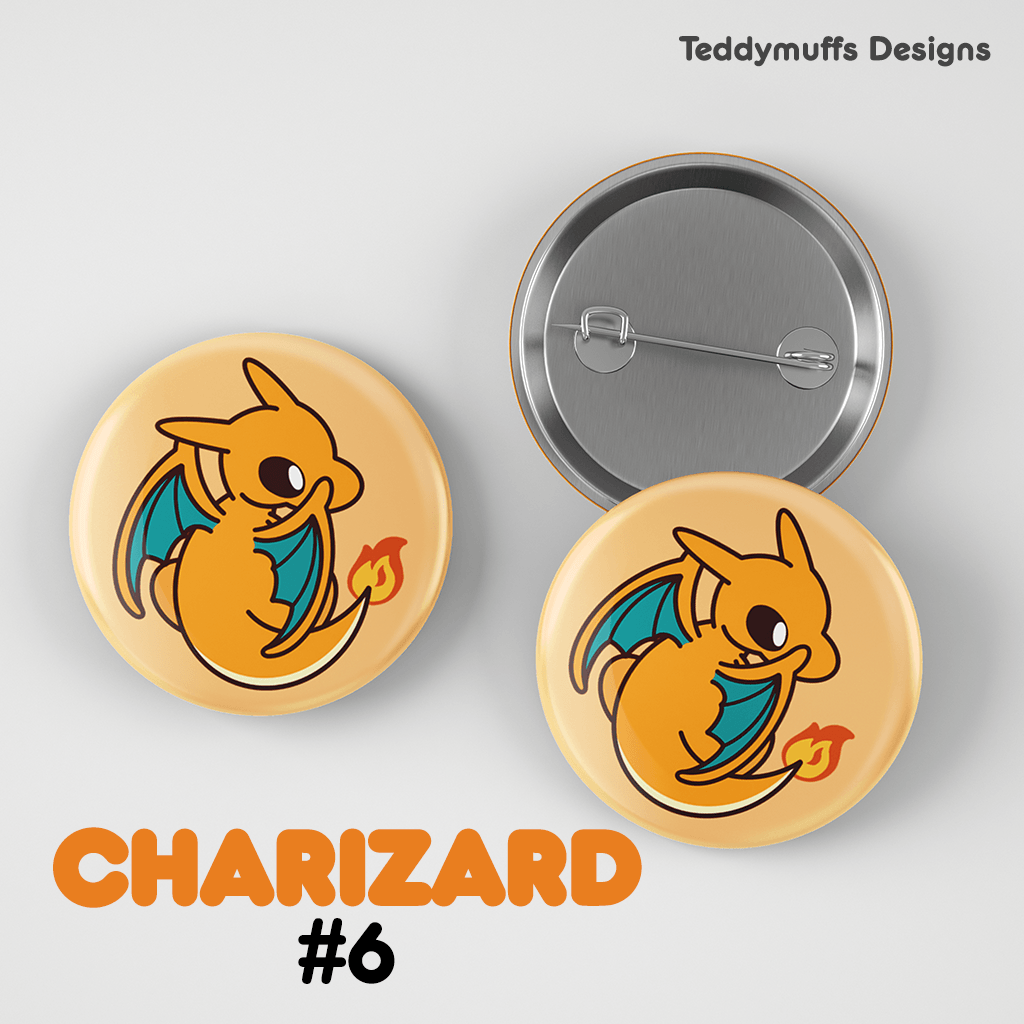 Charizard Button Pin - Teddymuffs Designs