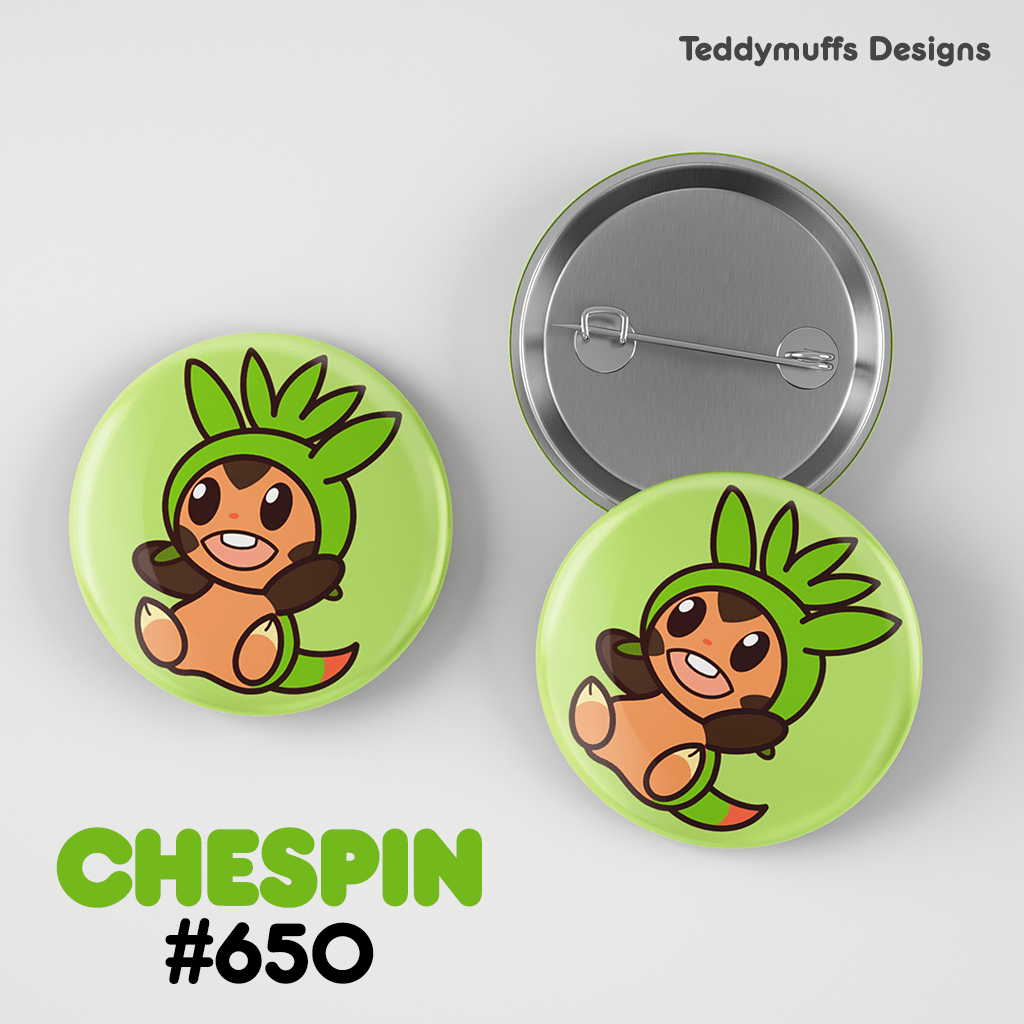 Chespin Button Pin - Teddymuffs Designs