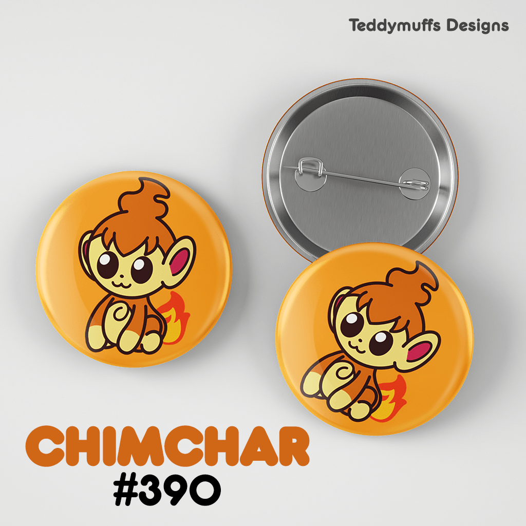 Chimchar Button Pin - Teddymuffs Designs