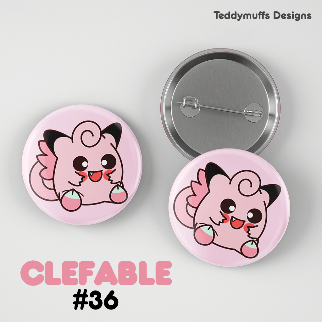 Clefable Button Pin - Teddymuffs Designs