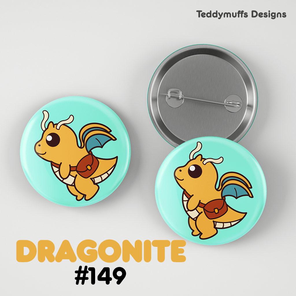 Dragonite Button Pin - Teddymuffs Designs