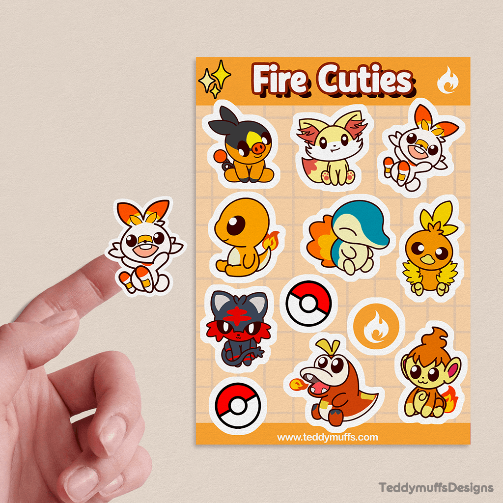 Fire Type | Pokemon Starters | Sticker Sheet - Teddymuffs Designs