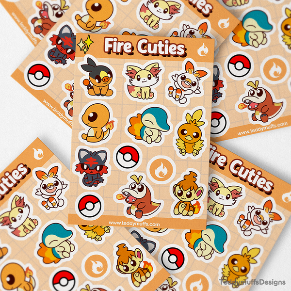 Fire Type | Pokemon Starters | Sticker Sheet - Teddymuffs Designs
