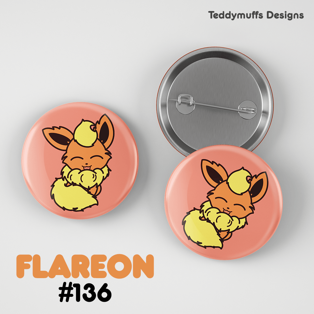 Flareon Button Pin - Teddymuffs Designs