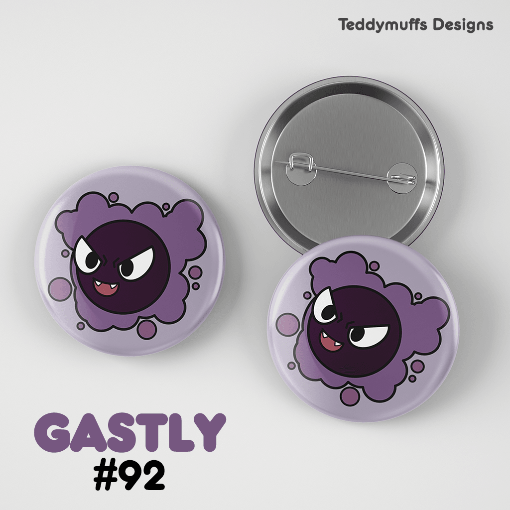 Gastly Button Pin - Teddymuffs Designs