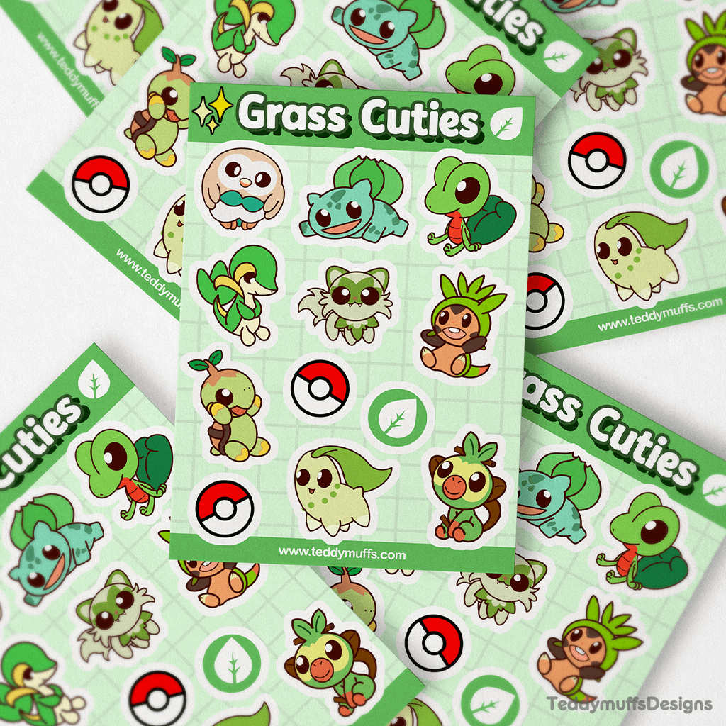 Grass Type | Pokemon Starters | Sticker Sheet - Teddymuffs Designs