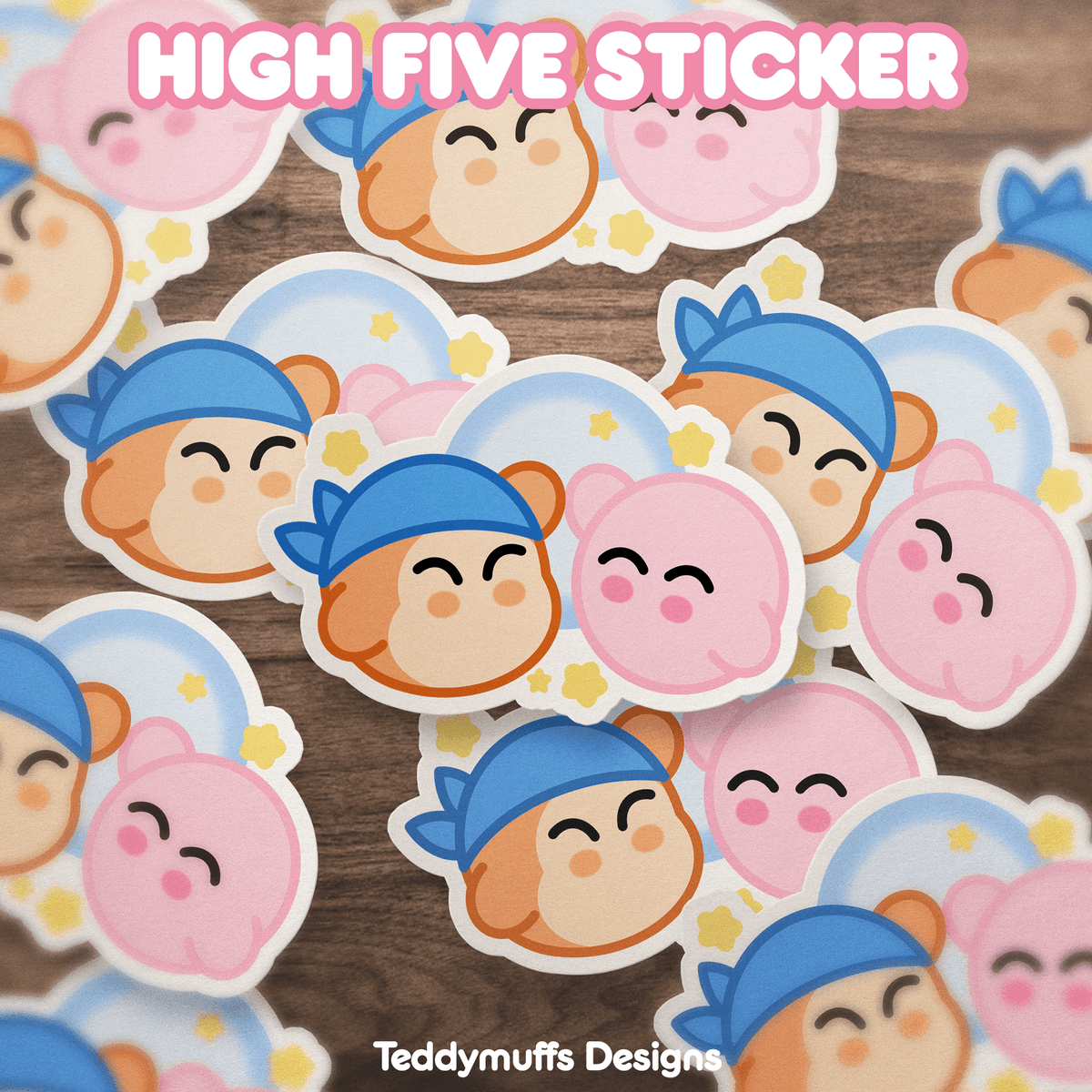 Kirby &amp; Waddle Dee &quot;High Five&quot; Sticker - Teddymuffs Designs