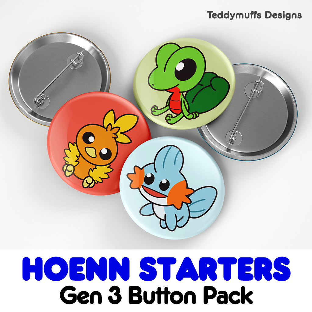 Hoenn Button Pins - Teddymuffs Designs
