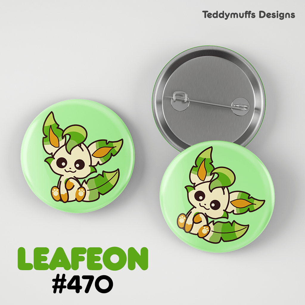 Leafeon Button Pin - Teddymuffs Designs