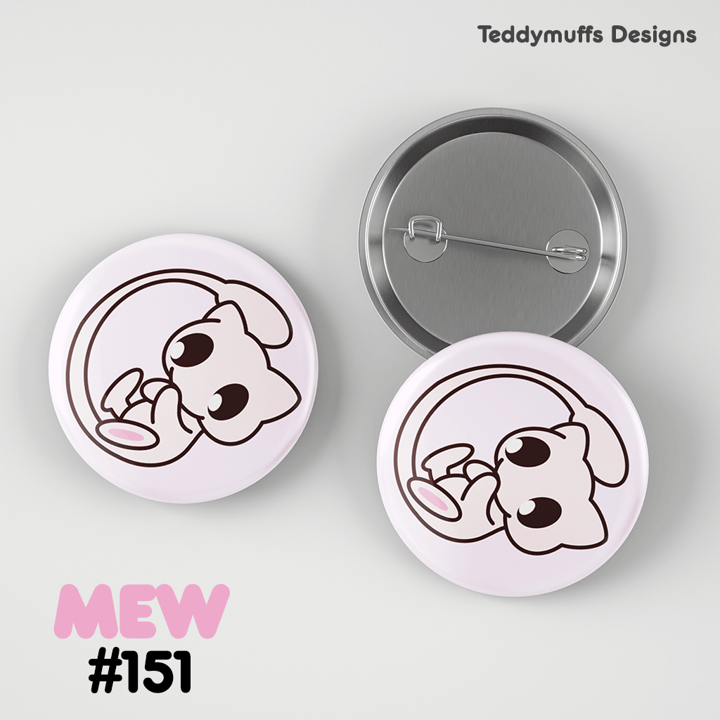 Mew Button Pin - Teddymuffs Designs