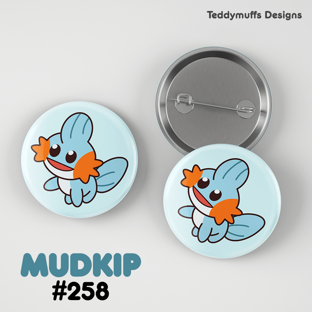 Mudkip Button Pin - Teddymuffs Designs