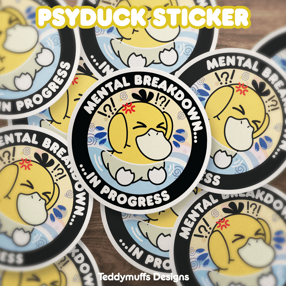 Psyduck Sticker - Teddymuffs Designs