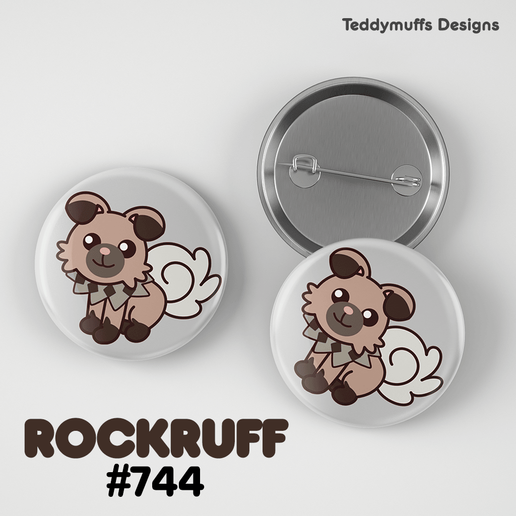 Rockruff Button Pin - Teddymuffs Designs