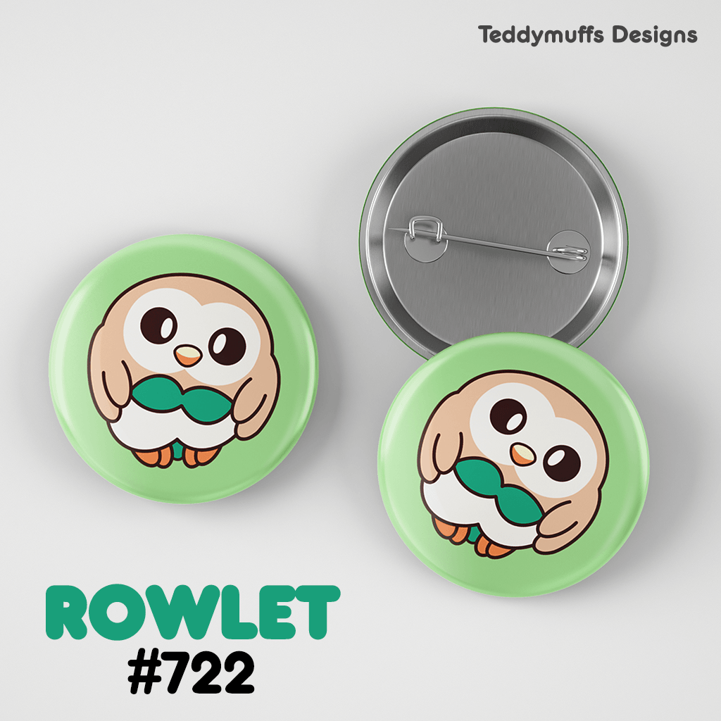 Rowlet Button Pin - Teddymuffs Designs