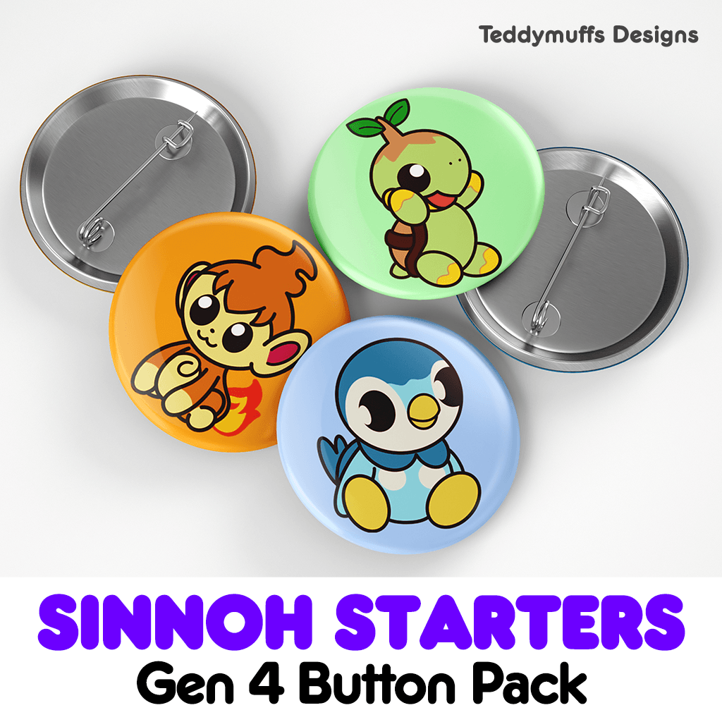 Sinnoh Button Pins - Teddymuffs Designs