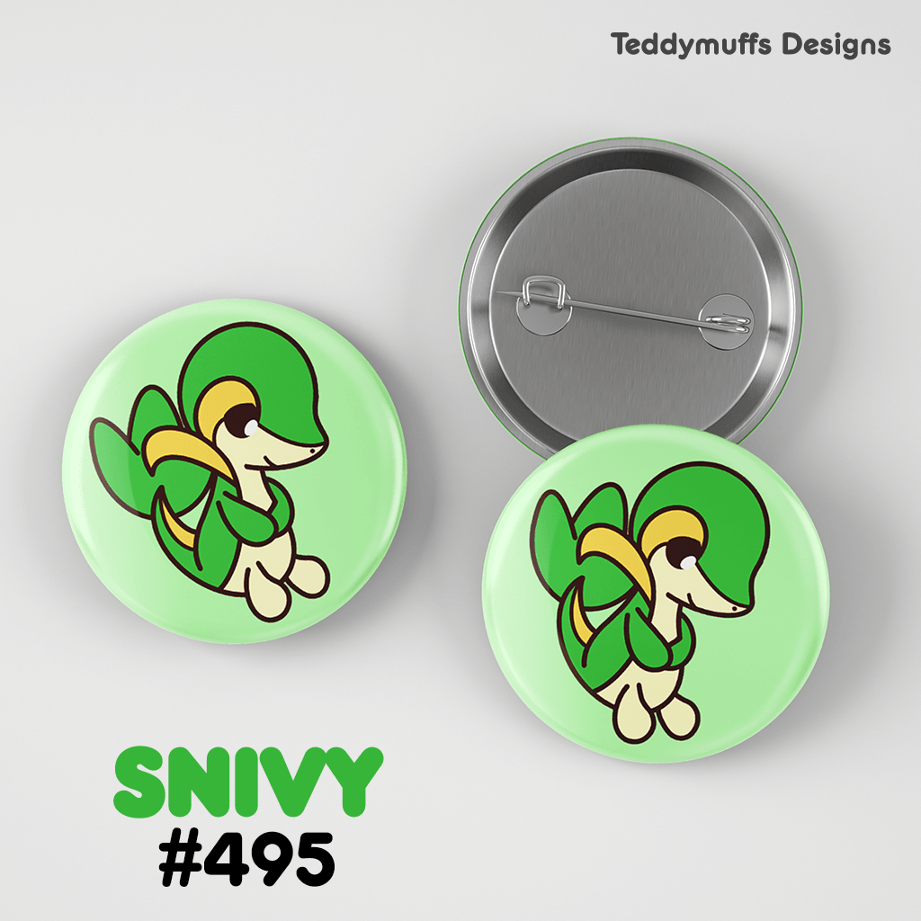 Snivy Button Pin - Teddymuffs Designs