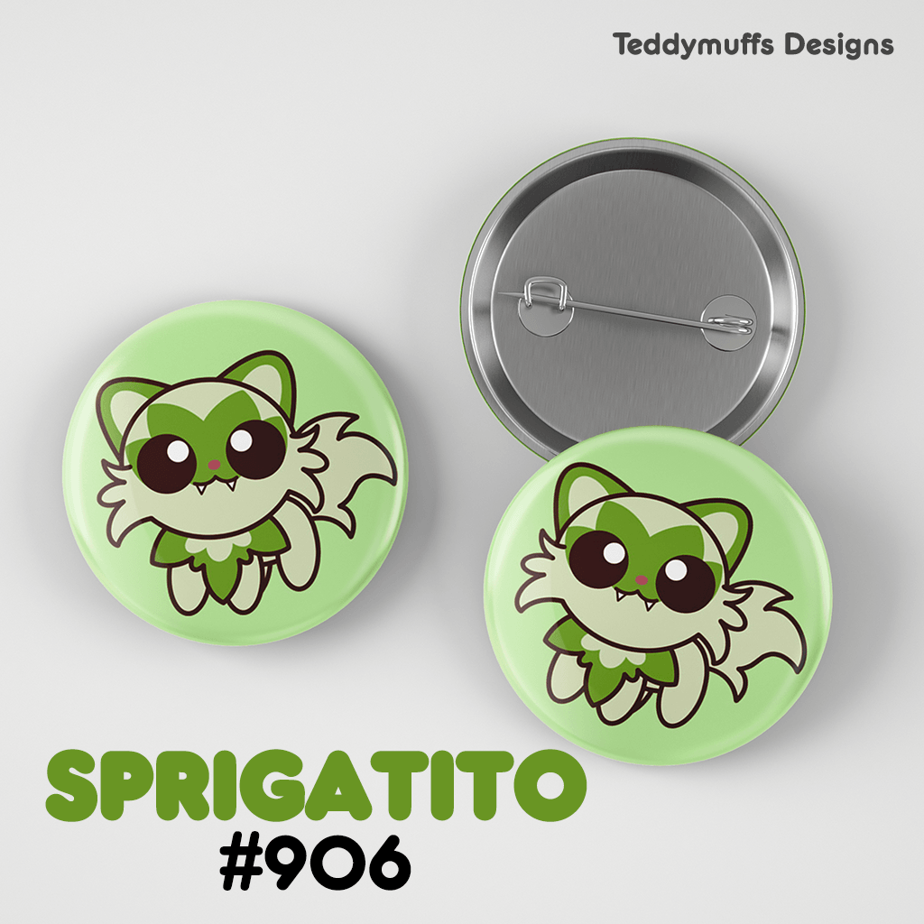Sprigatito Button Pin - Teddymuffs Designs