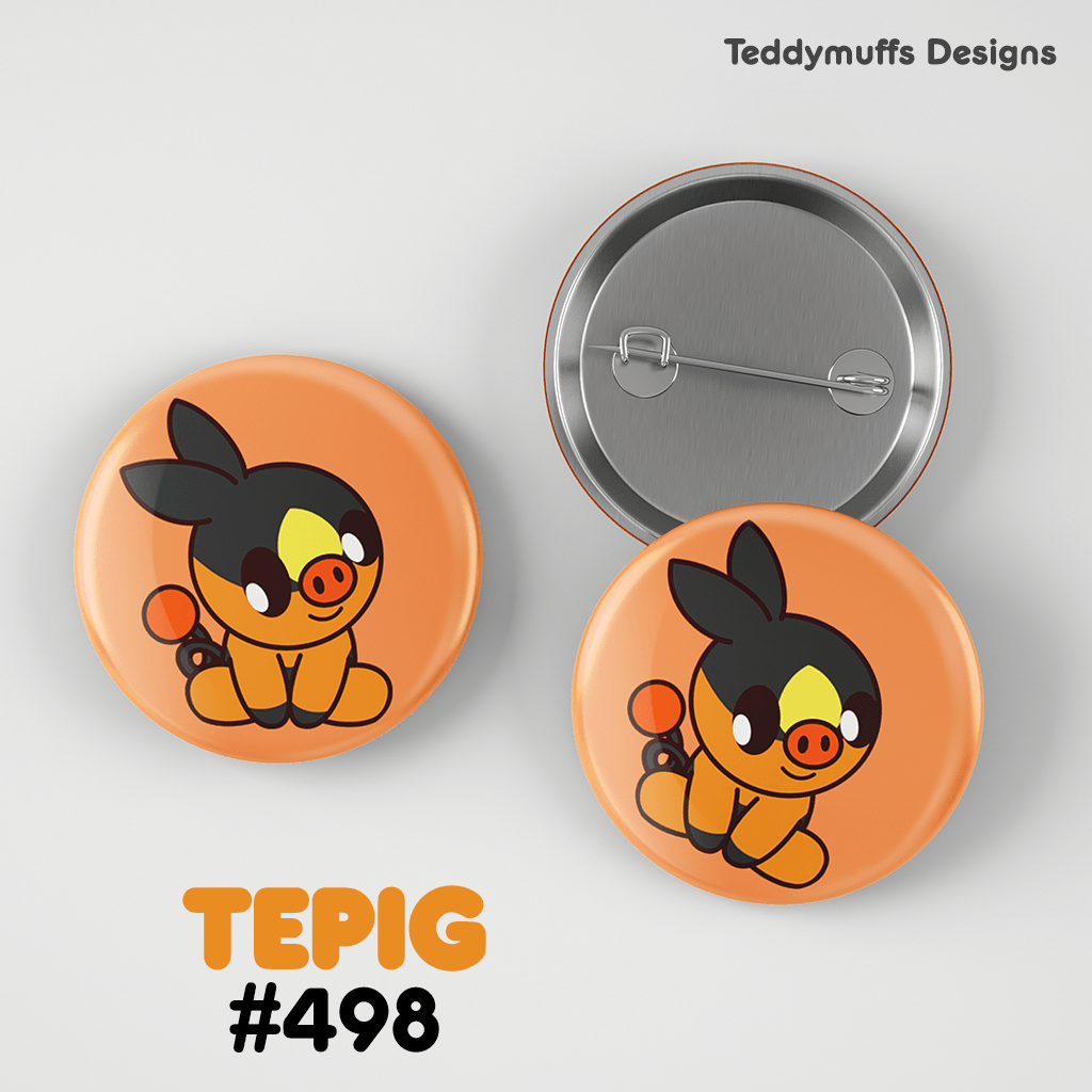 Tepig Button Pin - Teddymuffs Designs