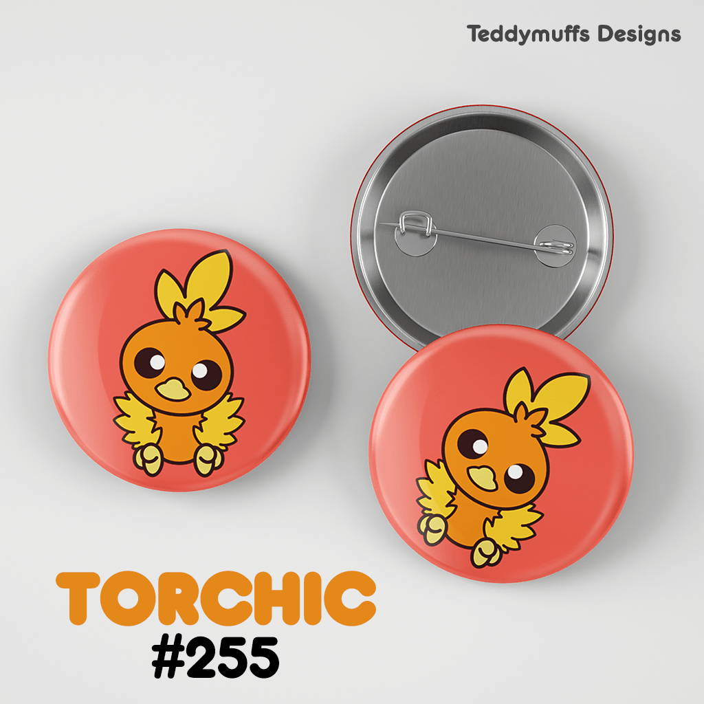 Torchic Button Pin - Teddymuffs Designs