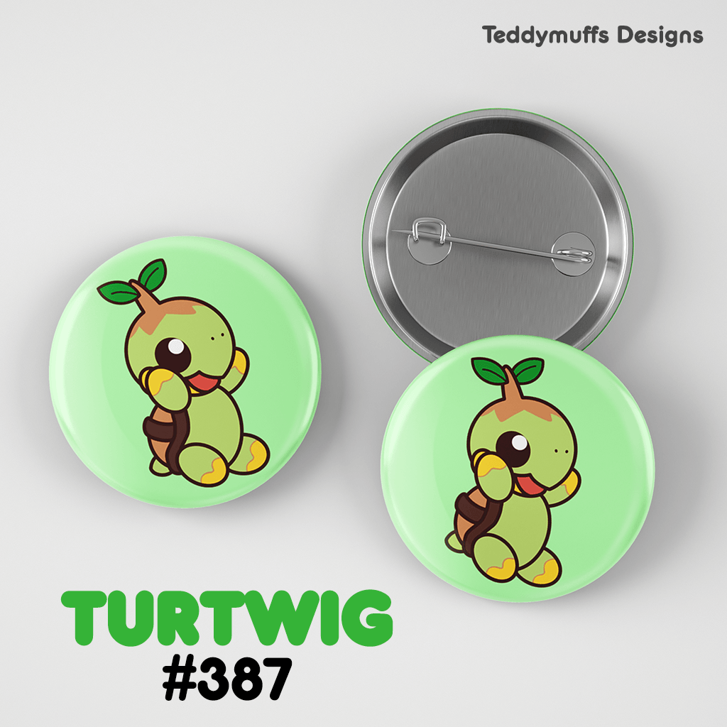 Turtwig Button Pin - Teddymuffs Designs