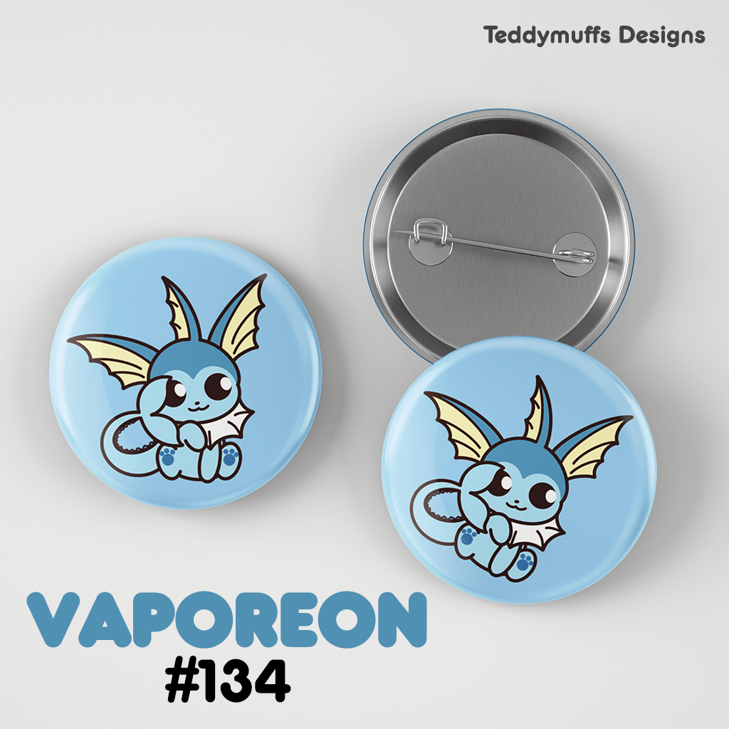 Vaporeon Button Pin - Teddymuffs Designs