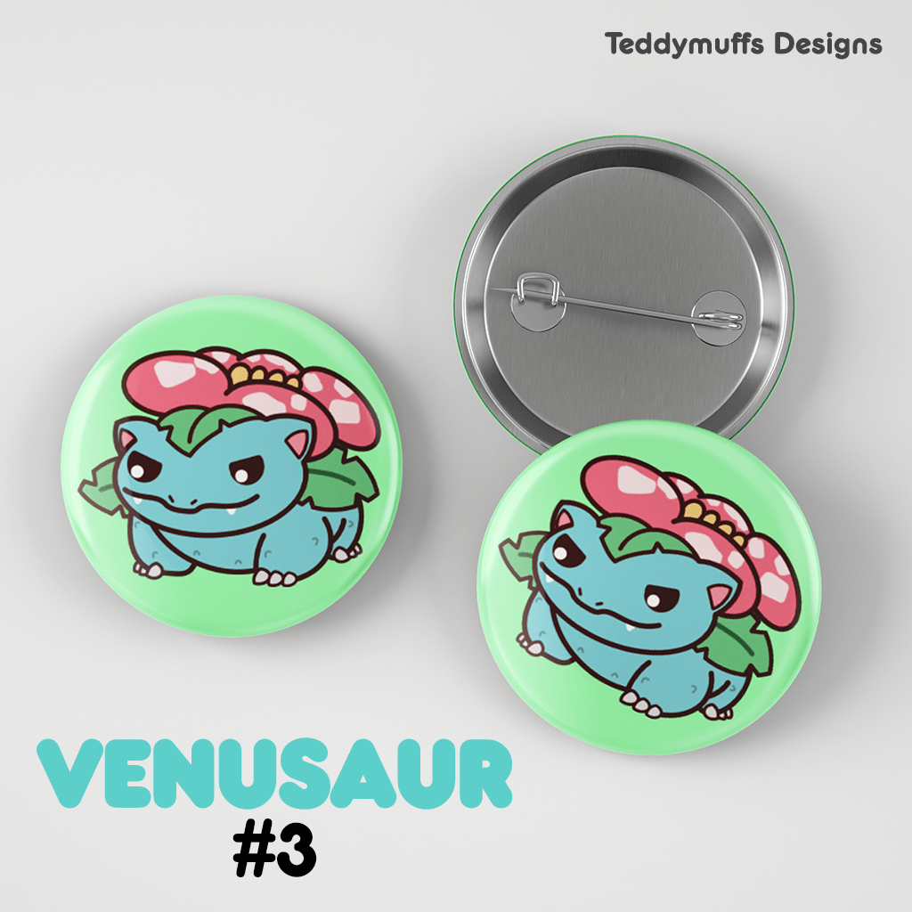 Venusaur Button Pin - Teddymuffs Designs