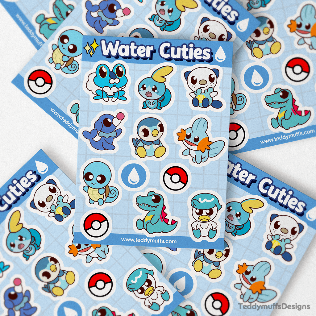 Water Type | Pokemon Starters | Sticker Sheet - Teddymuffs Designs