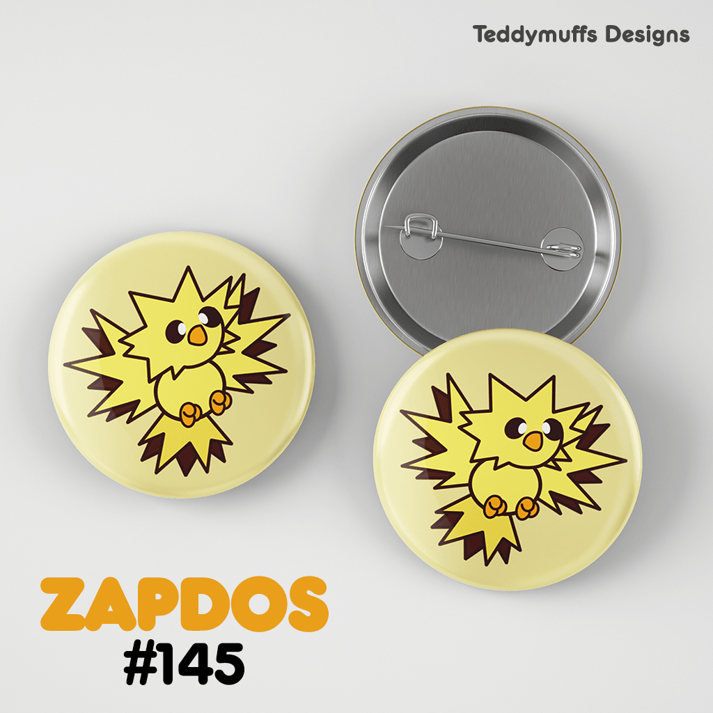 Zapdos Button Pin - Teddymuffs Designs