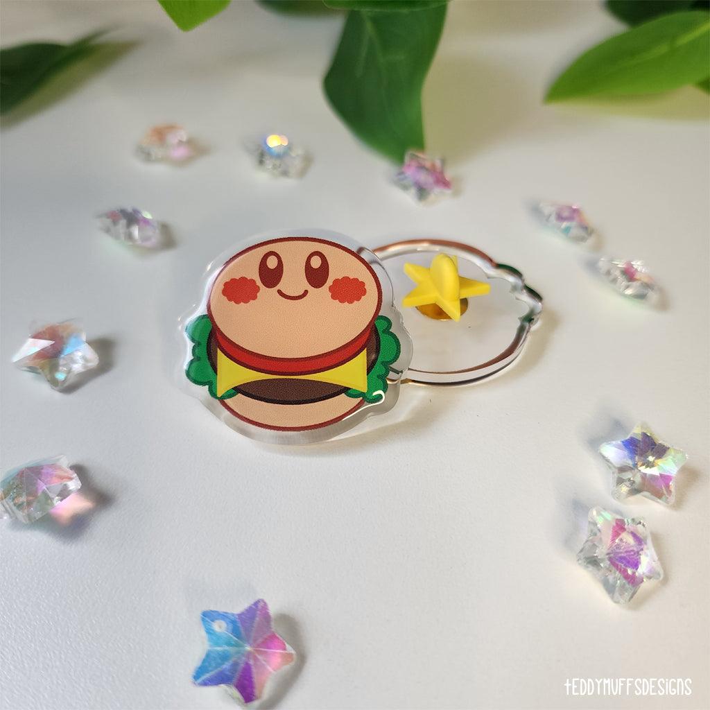 Kirby Burger Acrylic Pin - Teddymuffs Designs